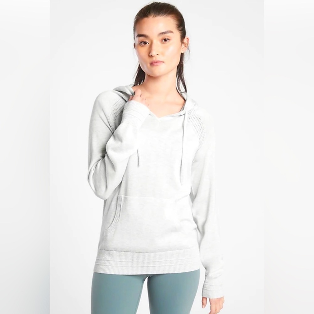 Athleta Evergreen Hoodie Neutral White Grey Sweater Pullover Sz XS